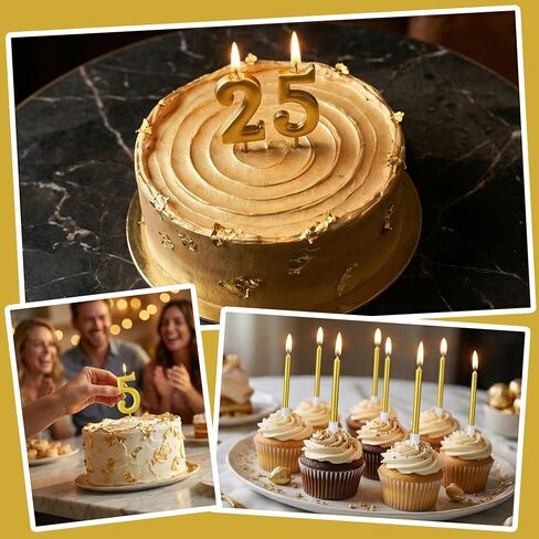 38PCS Number Birthday Candles Digital Gold Long Thin Metal Birthday Candles Golden Cake with Numbers 0-9 Cake Decoration for Anniversary Party Wedding Party Celebration Event in Saudi Arabia