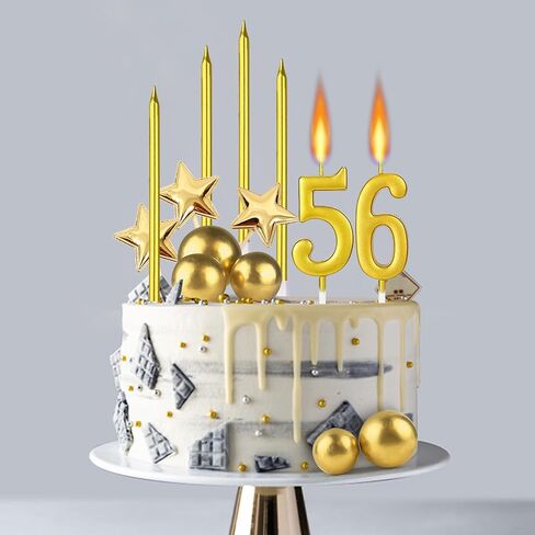 38PCS Number Birthday Candles Digital Gold Long Thin Metal Birthday Candles Golden Cake with Numbers 0-9 Cake Decoration for Anniversary Party Wedding Party Celebration Event in Saudi Arabia