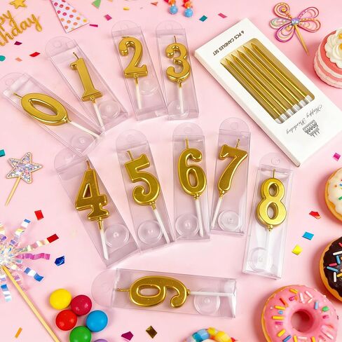 38PCS Number Birthday Candles Digital Gold Long Thin Metal Birthday Candles Golden Cake with Numbers 0-9 Cake Decoration for Anniversary Party Wedding Party Celebration Event in Saudi Arabia