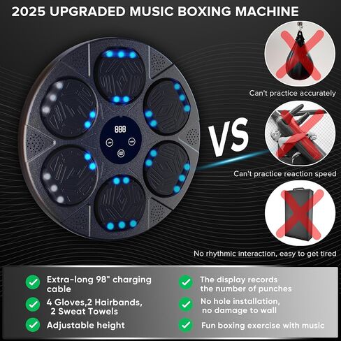 2025 Bluetooth Music Boxing Machine 3.0 for Adults-Kids, Interactive Wall Mounted Workout Punch Game with 4 Gloves for Parent-Child, Light & Sound Training, Home Fitness & Stress Relief in Kuwait