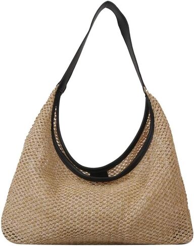 Woven Straw Tote Bag for Women Large Braided Shoulder Beach Bag Summer Travel Handbag Lightweight Rattan in Kuwait