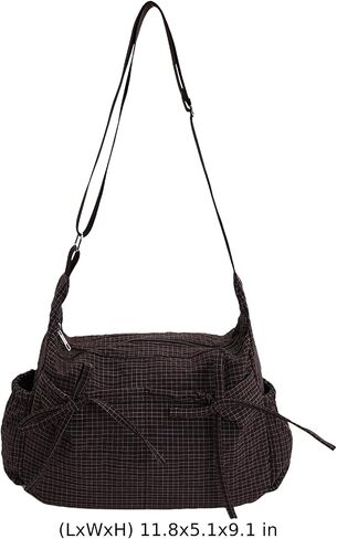 Plaid Shoulder Bag for Women – Lightweight Nylon Crossbody Purse with Bow, Large Capacity, Multiple Pockets, Adjustable Strap for Daily Commute or Travel (Coffee Plaid) in Kuwait
