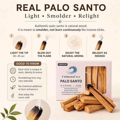Palo Santo Sticks, Premium Peruvian Holy Wood, 8-9 Sticks, 3.2oz, Ethically Harvested, 100% Natural, for Meditation and Cleansing in Kuwait