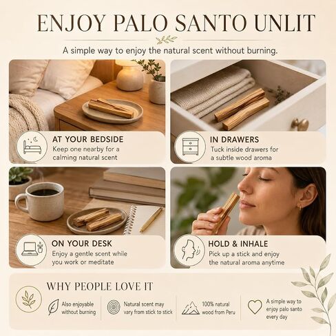 Palo Santo Sticks, Premium Peruvian Holy Wood, 8-9 Sticks, 3.2oz, Ethically Harvested, 100% Natural, for Meditation and Cleansing in Kuwait
