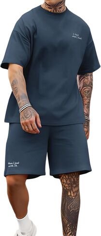 Opomelo Mens Casual Short Sets 2 Piece Summer Outfits Athletic Stretch T Shirt and Jogging Drawstring Shorts Tracksuits in Saudi Arabia