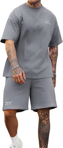 Opomelo Mens Casual Short Sets 2 Piece Summer Outfits Athletic Stretch T Shirt and Jogging Drawstring Shorts Tracksuits in Saudi Arabia