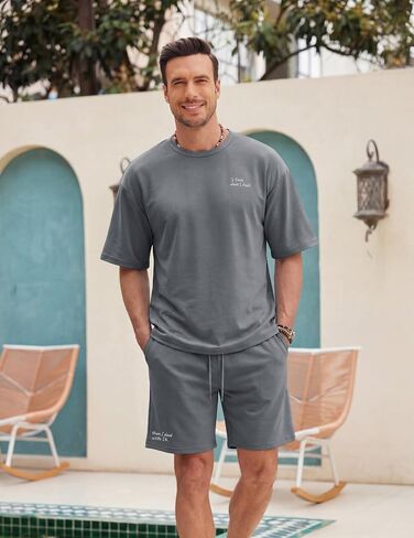 Opomelo Mens Casual Short Sets 2 Piece Summer Outfits Athletic Stretch T Shirt and Jogging Drawstring Shorts Tracksuits in Saudi Arabia
