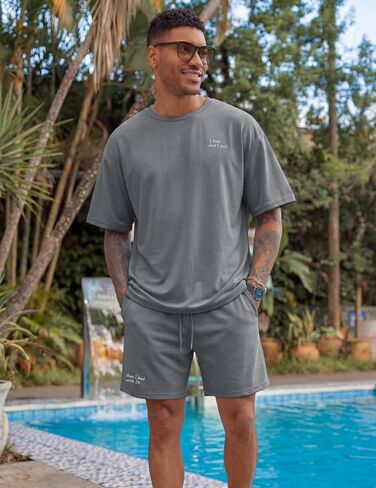 Opomelo Mens Casual Short Sets 2 Piece Summer Outfits Athletic Stretch T Shirt and Jogging Drawstring Shorts Tracksuits in Saudi Arabia