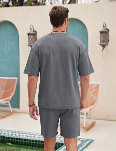 Opomelo Mens Casual Short Sets 2 Piece Summer Outfits Athletic Stretch T Shirt and Jogging Drawstring Shorts Tracksuits in Saudi Arabia
