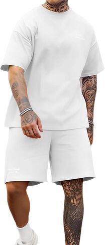 Opomelo Mens Casual Short Sets 2 Piece Summer Outfits Athletic Stretch T Shirt and Jogging Drawstring Shorts Tracksuits in Saudi Arabia
