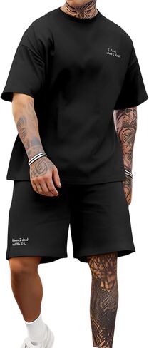 Opomelo Mens Casual Short Sets 2 Piece Summer Outfits Athletic Stretch T Shirt and Jogging Drawstring Shorts Tracksuits in Saudi Arabia