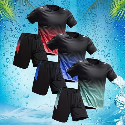 3 Pack Men's Athletic Shorts and Shirts Set Summer Casual Lightweight Workout Running Training Gym Outfit 2026 in Kuwait