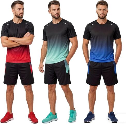 3 Pack Men's Athletic Shorts and Shirts Set Summer Casual Lightweight Workout Running Training Gym Outfit 2026 in Kuwait