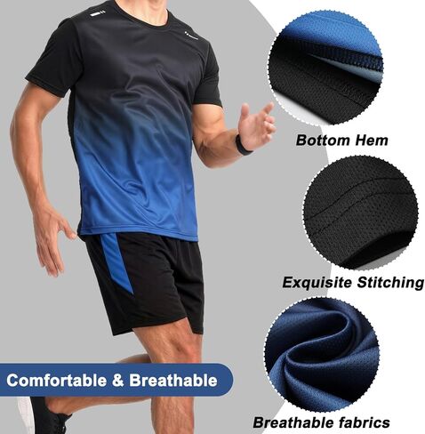 3 Pack Men's Athletic Shorts and Shirts Set Summer Casual Lightweight Workout Running Training Gym Outfit 2026 in Kuwait