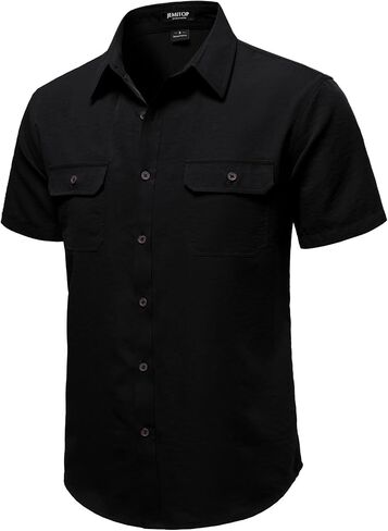 JEMITOP Men's Casual Stretch Regular Fit Shirt Button Down Short Sleeve Work Shirts with Two Pockets in Saudi Arabia