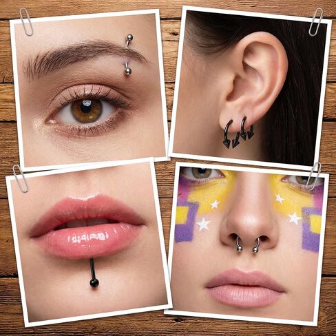 64PCS Lip Rings Tragus Lip Piercing Jewelry Barbell 16G Horseshoe Medusa Snake Bite Earring Helix Piercing Jewelry Vertical Labret Cartilage Studs Steel Lip Ring Kit for Women Men in Saudi Arabia