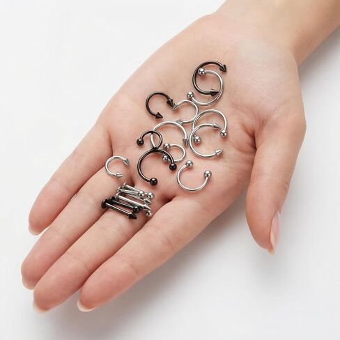 64PCS Lip Rings Tragus Lip Piercing Jewelry Barbell 16G Horseshoe Medusa Snake Bite Earring Helix Piercing Jewelry Vertical Labret Cartilage Studs Steel Lip Ring Kit for Women Men in Saudi Arabia