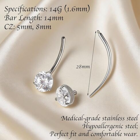 14G Surgical Steel Belly Button Rings 3 Pack – Internal Thread Navel Jewelry with Cubic Zirconia, Long Length Belly Bars (14mm & 28mm) for Women, Body Piercing Jewelry for Daily or Party Wear in Saudi Arabia