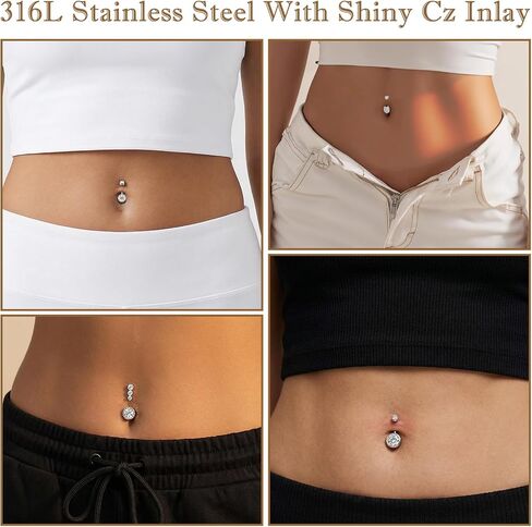 ElevateTech Stainless Steel Belly Button Rings for Women, 4 Pcs CZ Heart Belly Barbell Piercing Cute Curved Navel Ring Navel Piercing Jewelry Belly-Ring for Women, Silver in Kuwait