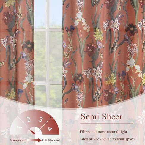 Schweek Boho Terracotta Curtains 84 Inch Length Farmhouse Linen Floral Vintage Curtains 2 Panels Set Botanical Burnt Orange Semi Sheer Curtain Drapes for Living Room Dining Room Kitchen in Saudi Arabia