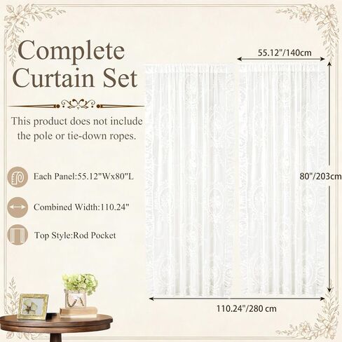 2 Pcs 55 x 80 Inch Lace Ruffle Doorway Curtains Vintage Ruffled Countryside Lace Closet Curtains White Room Divider Door Rod for Bedroom Living Room Closet Door Decor in Saudi Arabia