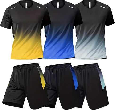 3 Pack Men's Athletic Shorts and Shirts Set Summer Casual Lightweight Workout Running Training Gym Outfit 2026 in Kuwait