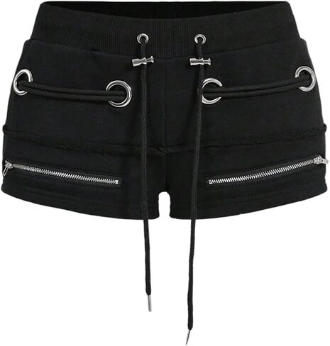 BEAUDRM Women's Grommet Lace Up Skinny Mini Shorts Y2K Drawstring Waist Low Rise Rave Club Micro Shorts in Kuwait