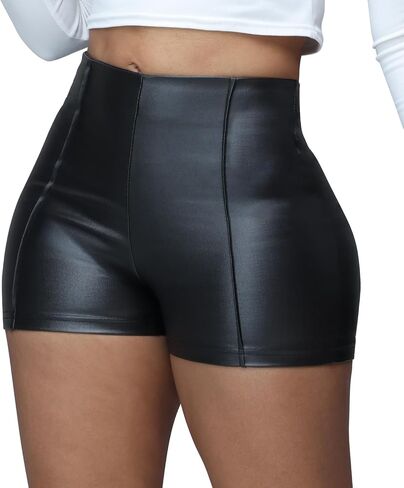 Zebaexf Women's Faux Leather High Waist Stretchy Shorts Skinny Bodycon Bottom Party Club Wear Outfit in Saudi Arabia