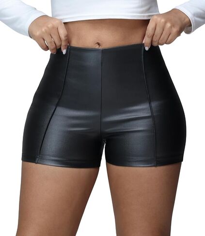 Zebaexf Women's Faux Leather High Waist Stretchy Shorts Skinny Bodycon Bottom Party Club Wear Outfit in Saudi Arabia