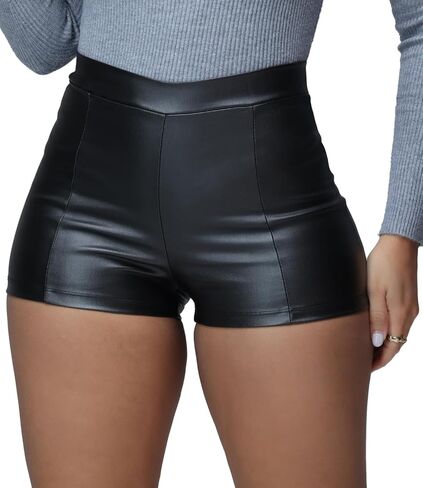 Zebaexf Women's Faux Leather High Waist Stretchy Shorts Skinny Bodycon Bottom Party Club Wear Outfit in Saudi Arabia