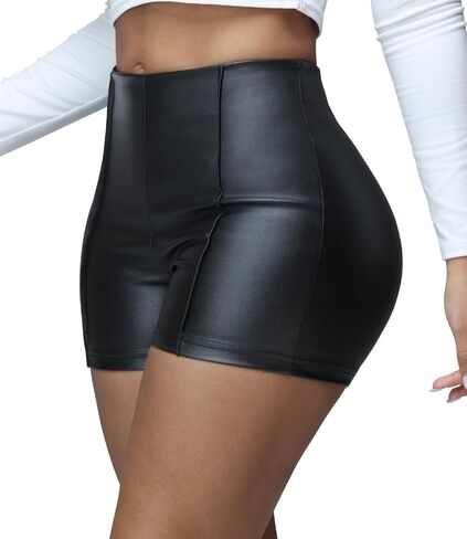 Zebaexf Women's Faux Leather High Waist Stretchy Shorts Skinny Bodycon Bottom Party Club Wear Outfit in Saudi Arabia