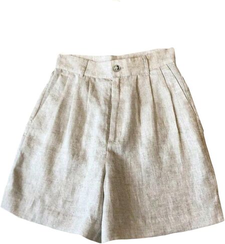 SHENHE Women's Linen Pleated Dress Shorts High Waisted Wide Leg Vacation Beach Shorts in Saudi Arabia