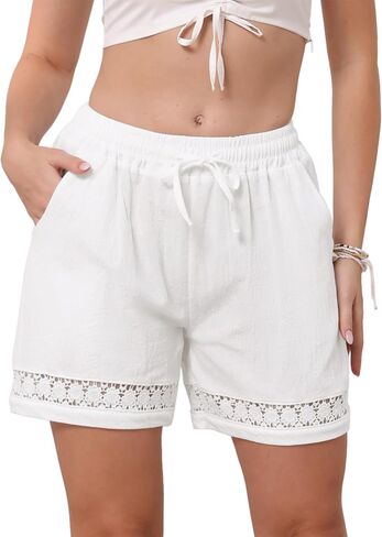 Allegra K Linen Shorts for Women's Casual Summer Beach Drawstring High Waisted Shorts with Pockets in Saudi Arabia