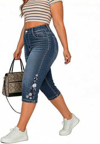 Cuyulitcik Womens Plus Size Knee Length Shorts Long Denim Shorts Summer Denim Shorts High Rise Trendy in Kuwait