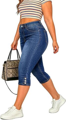 Cuyulitcik Womens Plus Size Knee Length Shorts Long Denim Shorts Summer Denim Shorts High Rise Trendy in Kuwait