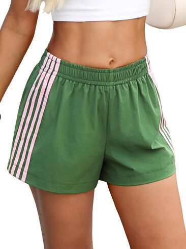 ELLEVEN Women’s Athletic Baggy Track Shorts, Elastic Waist Mini Striped Sport Short Y2k Gym Soccer Workout Shorts in Kuwait