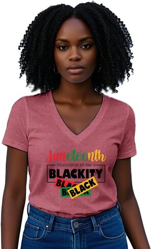 Womens Juneteenth Shirt Blackity Black V-Neck T-Shirt African American Freedom Tee Tops in Saudi Arabia