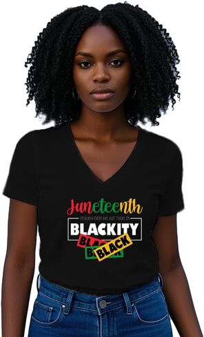 Womens Juneteenth Shirt Blackity Black V-Neck T-Shirt African American Freedom Tee Tops in Saudi Arabia