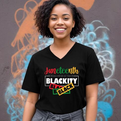 Womens Juneteenth Shirt Blackity Black V-Neck T-Shirt African American Freedom Tee Tops in Saudi Arabia