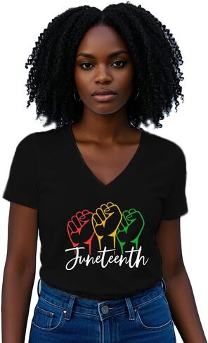 Womens Juneteenth Shirt Blackity Black V-Neck T-Shirt African American Freedom Tee Tops in Saudi Arabia