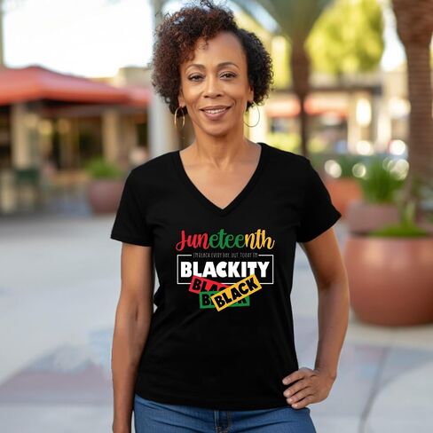 Womens Juneteenth Shirt Blackity Black V-Neck T-Shirt African American Freedom Tee Tops in Saudi Arabia