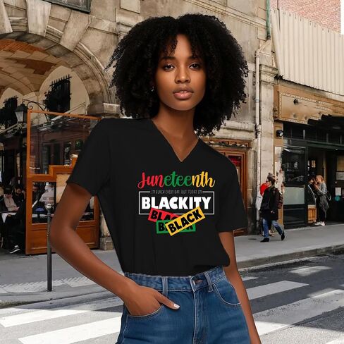 Womens Juneteenth Shirt Blackity Black V-Neck T-Shirt African American Freedom Tee Tops in Saudi Arabia