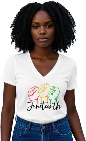 Womens Juneteenth Shirt Blackity Black V-Neck T-Shirt African American Freedom Tee Tops in Saudi Arabia