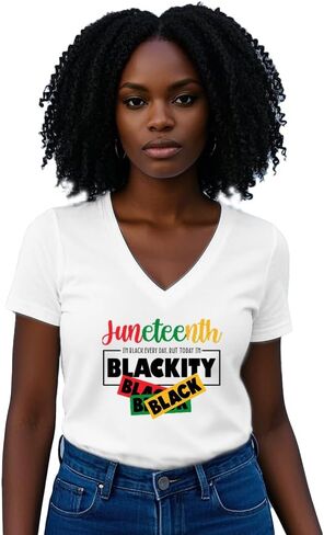 Womens Juneteenth Shirt Blackity Black V-Neck T-Shirt African American Freedom Tee Tops in Saudi Arabia