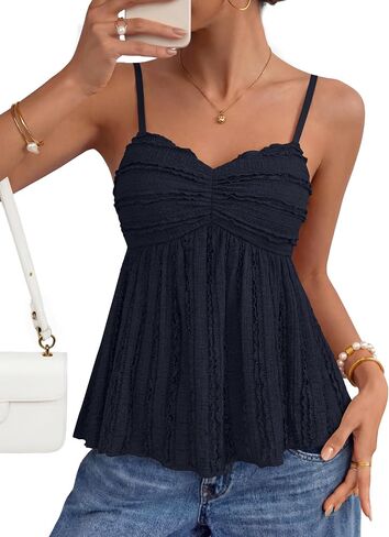 ZESICA Womens Summer Spaghetti Strap Tank Tops 2026 Trendy Going Out Sleeveless V Neck Flowy Y2K Cami Top Fashion Outfits in Kuwait
