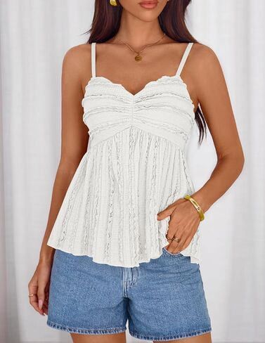 ZESICA Womens Summer Spaghetti Strap Tank Tops 2026 Trendy Going Out Sleeveless V Neck Flowy Y2K Cami Top Fashion Outfits in Kuwait