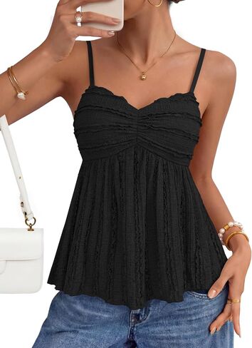 ZESICA Womens Summer Spaghetti Strap Tank Tops 2026 Trendy Going Out Sleeveless V Neck Flowy Y2K Cami Top Fashion Outfits in Kuwait