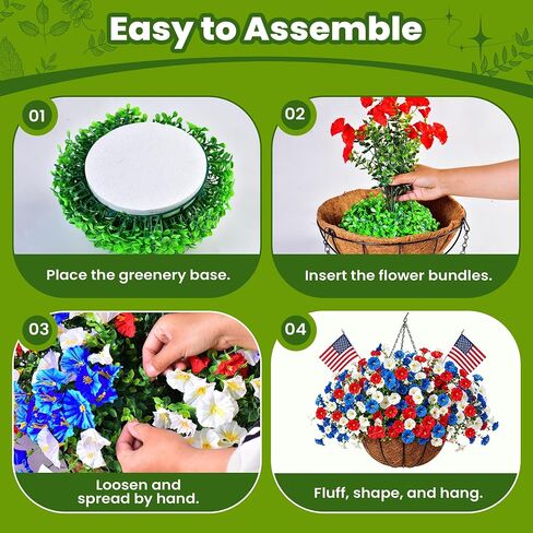 Artificial Hanging Flower Baskets, Red, White, and Blue Patriotic Faux Flowers, UV Resistant, for Outdoor Porch, 4th of July Decor, 2 Pack in Saudi Arabia