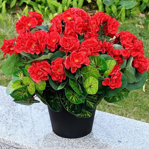 Set of 2 Artificial Flowers Potted for Outdoor, Pre-Made Faux Geranium Plants in Pots UV Resistant Pink Silk Fake Flower Large Potted Plant for Gardens Yards Patios Paths Home Decor - Pink in Saudi Arabia