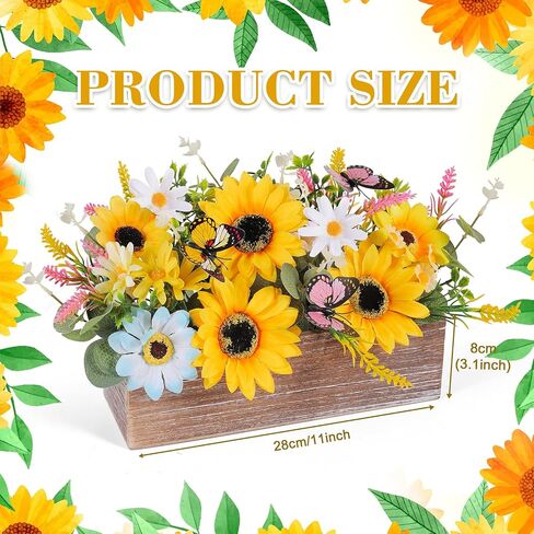 Summer Sunflower Table Centerpieces Rustic Artificial Floral Arrangements Wooden Crate, Rectangular Wooden Planter with Yellow Sunflowers for Tiered Tray Shelf Table Home Farmhouse Decor in Saudi Arabia